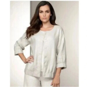 New Eileen Fisher Linen Snap Front Evening Oversized Relaxed Jacket Size Medium